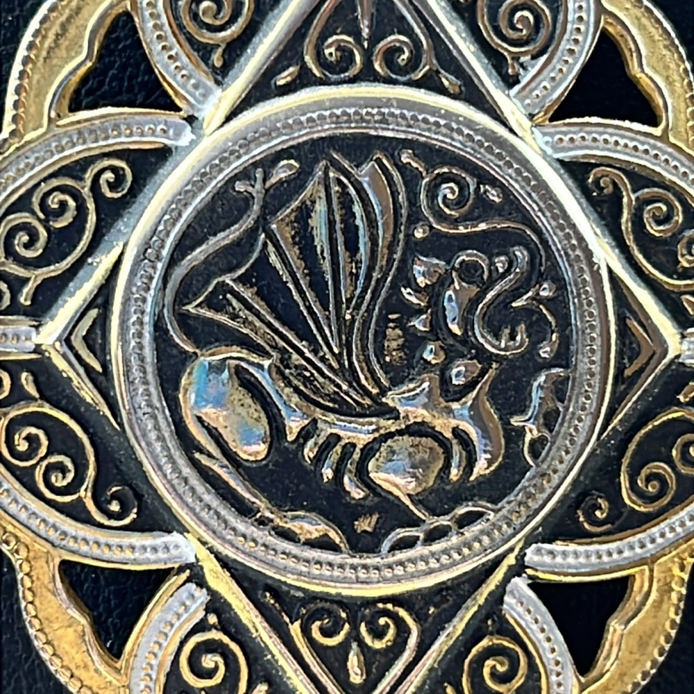 Damascene Style 2.5 in. Dragon pendant abs 20” chain. Vintage marked Spain - Picture 5 of 9